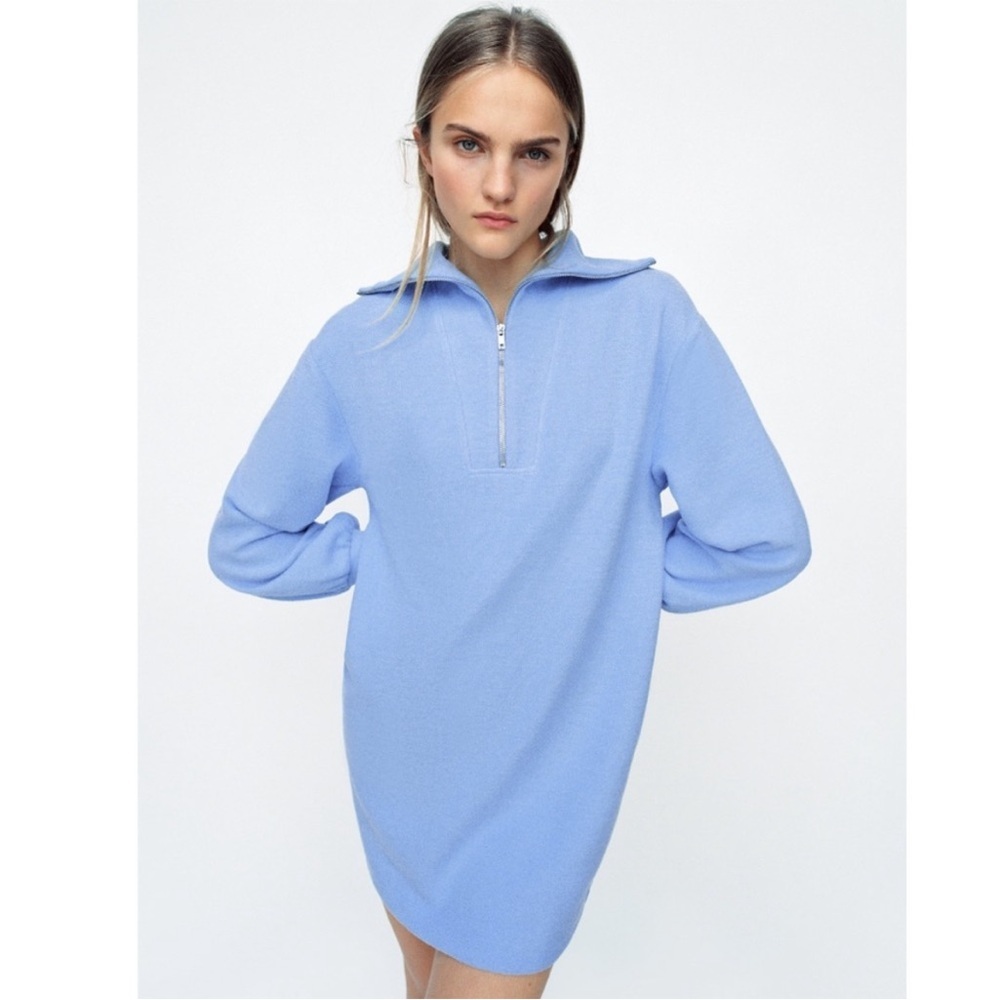 Zara Soft Quarter Zip Mini Sweater Dress